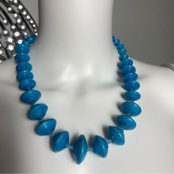 Blue Water Paper Bead Necklace Bead For Life Uganda 20” - Picture 2 of 9